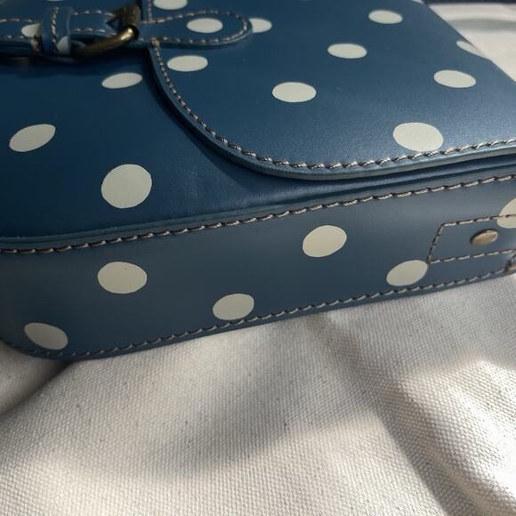 Cath Kidston London Blue Polka Dot Leather Crossbody Satchel Bag w/Dust Bag - Picture 13 of 15